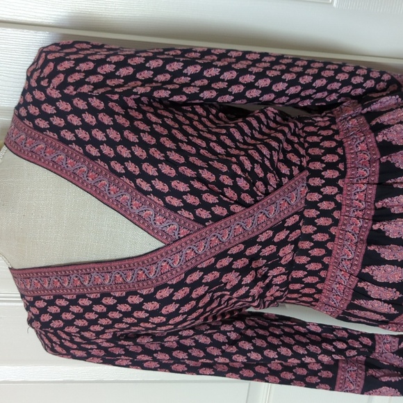 Anthropologie Raga Pink/Navy Avah Print Split Front Long Sleeve Maxi Dress - Picture 6 of 11